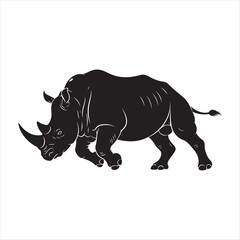 Obraz premium Black rhino walking with horn and tail visible rhinoceros animal