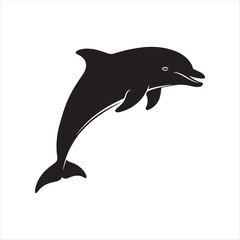 Obraz premium Black silhouette of a leaping dolphin marine life