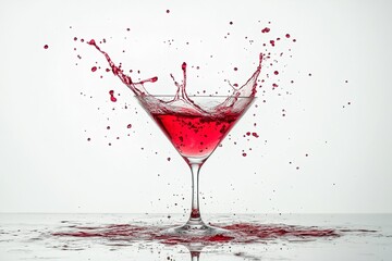 Abstract red cocktail splash on white background &ndash; dynamic fluid art with vivid liquid motion 