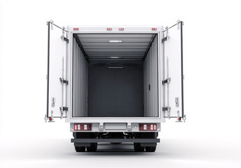 Empty Delivery Truck Interior at Warehouse Location, Industrial Environment, Rear View