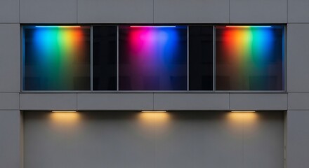Triptych of Light: Colorful Window Gradients on a Minimalist Gray Facade
