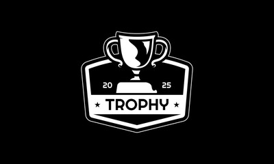 Classic trophy logo design. Championship symbol with black and white color for tournament winner