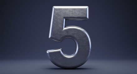 Number 5 in Metallic 3D: A sleek, metallic 5 stands prominently against a gradient backdrop, radiating a sense of precision and modernity, perfect for a variety of applications. 