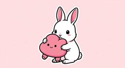 Obraz premium A cartoon bunny holding a plush toy