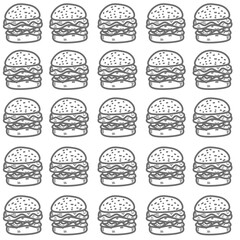 Seamless Pattern of Cheese Burger or Hamburger. doodle burger pattern background. seamless pattern of burger in doodle style. doodle line of fast food burger or hamburger.