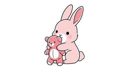 Obraz premium A light pink rabbit hugs a dark pink teddy bear