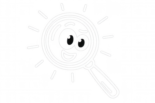 Cartoon magnifying glass with a happy smiling face, searching and investigating, on a transparent background