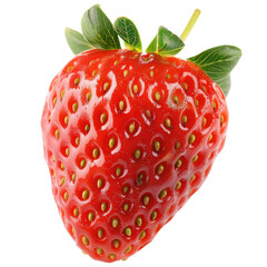 Close-up of a single, vibrant red strawberry with green leaves (8)