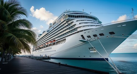 Luxury Cruise Ship Docked at Tropical Port Unforgettable Vacation Awaits