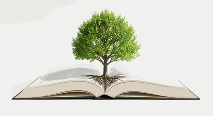 Tree of Knowledge: A Vibrant Green Tree Growing from an Open Book