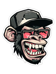 Cool chimp in sunglasses and cap, urban background, avatar