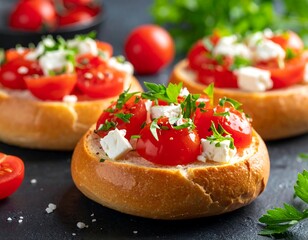 Fresh tomato and feta bites on bread
