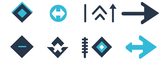 A white background showcases a compilation of drag icons in shades of black and blue