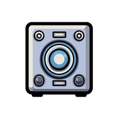 A white background provides the setting for a Sound System Icon in modern flat design