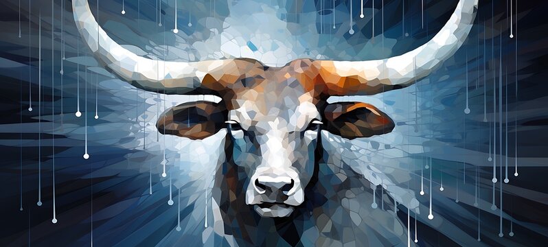 illustration of bull horns with mosaic various colors, ai generative