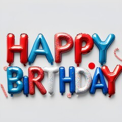 AI Generative. Text Happy Birthday Balloons with White Background. 1
