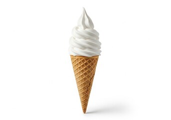 Photo of a delicious vanilla soft serve ice cream cone, isolated on white background, perfect for a sweet and refreshing summer treat