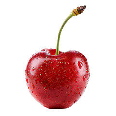 Single, vibrant red cherry, glistening with water droplets (1)
