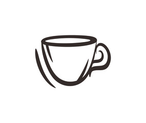 Simple black and white illustration of a coffee cup.