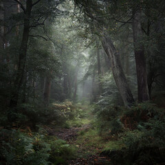 Fototapeta premium Morning fog in pine forest