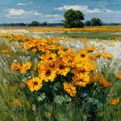 Fototapeta premium Vibrant Sunflower Field in Bloom