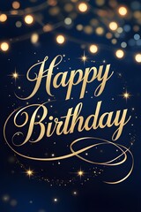 AI Generative. Elegant Happy Birthday Greeting with Golden Sparkles. 1