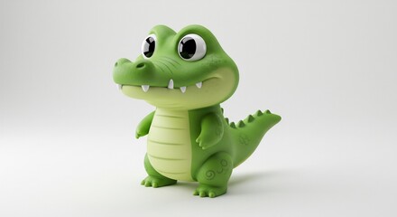 Adorable cartoon crocodile playfully poses against soft white background. AI Generated