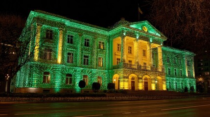 Illuminated City Hall at Night