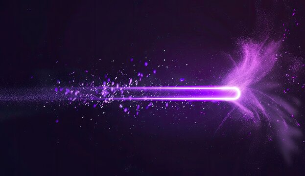 Purple energy beam streaks across dark space; particles trail.  Digital art, website banner - Powered by Adobe