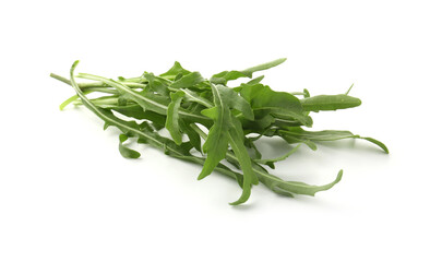 Fresh ripe green arugula leaves isolated on white