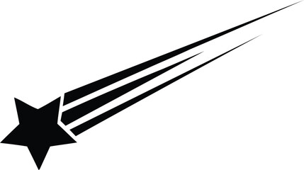 Black star icon with three lines suggesting movement, creating a shooting star effect.