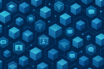 3D Isometric Cubes and Symbols Representing Modern Communication Systems