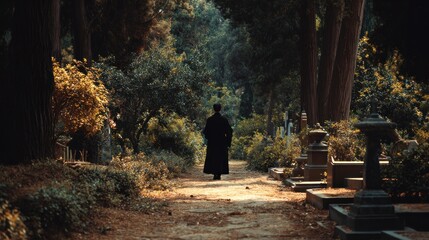 Solitary Figure in a Cemetery Path