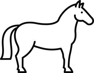 Obraz premium Line drawing of a horse standing, profile view, simple equine illustration.