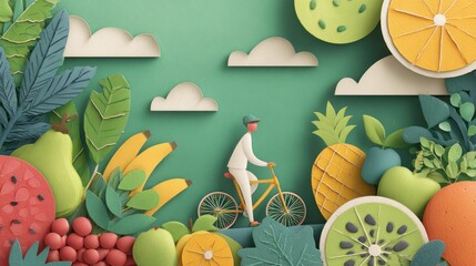 Healthy Lifestyle: A Paper-Cut Journey Through a Fruitful Landscape