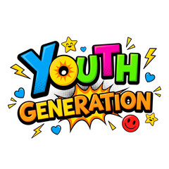 Colorful Graphic Design Depicting Youth Generation with Dynamic Elements and Playful Aesthetics