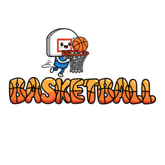 Playful Cartoon Character Shooting Basketball at a Hoop with Energetic Expression