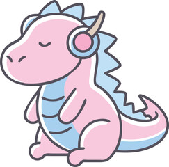 Cartoon dragon wearing headphones, looking cheerful and ready to enjoy music or a podcast.