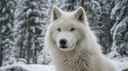 Obraz premium White wolf in snowy forest