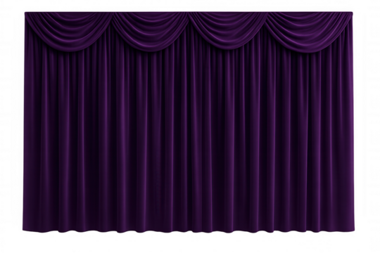 Purple theater curtain hanging closed, suggesting dramatic moment before stage performance beginning
