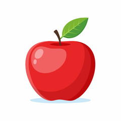 A vibrant red apple with a green leaf illustration against a white backdrop is appealing
