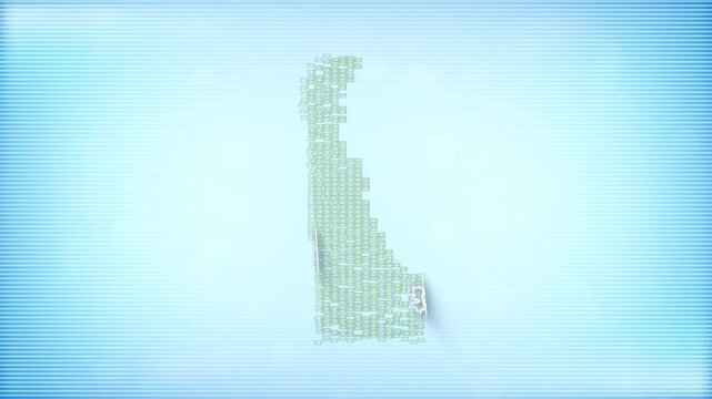 US State of Delaware Flags zooming in and Forming the state border map intro which is useful for news, political events, sports intros and presentation.