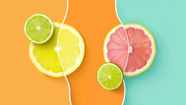 Citrus fruit slices on pastel background, summer food, flatlay, minimal design, recipe website - Powered by Adobe