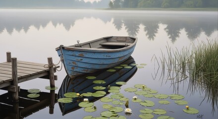 Obraz premium Old Wooden Boat by the Shore