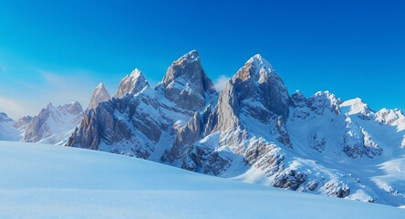 Naklejka premium Stunning Winter Mountain Landscape Snow-Capped Peaks Pristine Slopes