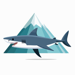 Obraz premium Cartoon Shark with Mountains: A Creative and Playful Marine Illustration for Children