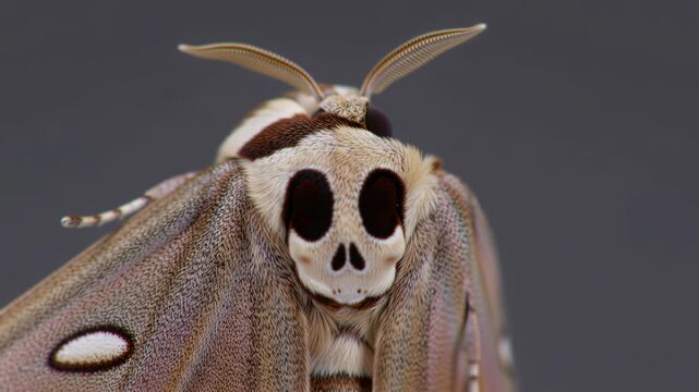 Cinemagraph macro footage of an acherontia atropos deaths-head hawkmoth with its spooky skull pattern
