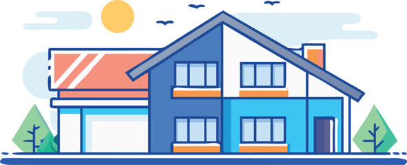 Fototapeta premium A house with a garage and trees alongside, set in a residential area