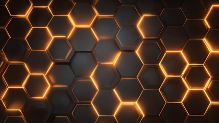 A mesmerizing background featuring a pattern of dark hexagons illuminated with glowing orange lines, creating a modern and futuristic feel.