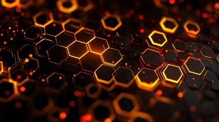 Abstract geometric pattern with glowing hexagonal shapes, creating a futuristic and technological background. Ideal for science or data visualization.